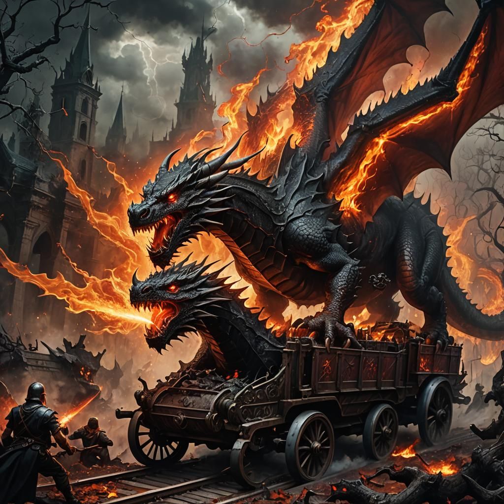 Evil Dragon God's Fiery Dark Fantasy Battle