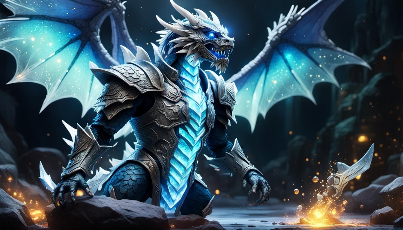 Crystal Dragonborn with Glowing Wings in Splash Art