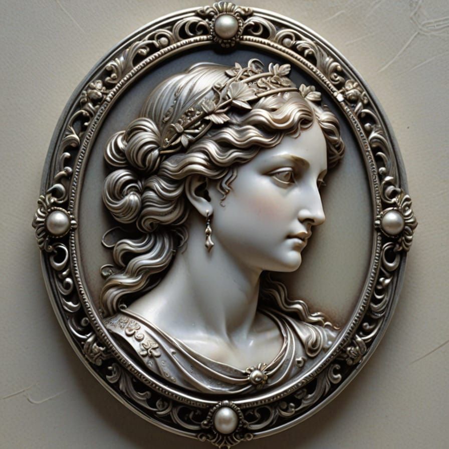 Elegant Silver Goddess Cameo in Baroque Style