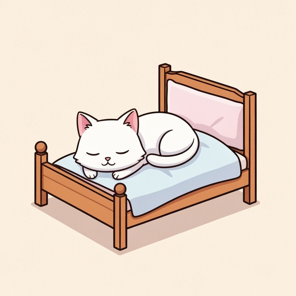 Cute White Cat Sleeping Peacefully on a Small Bed
