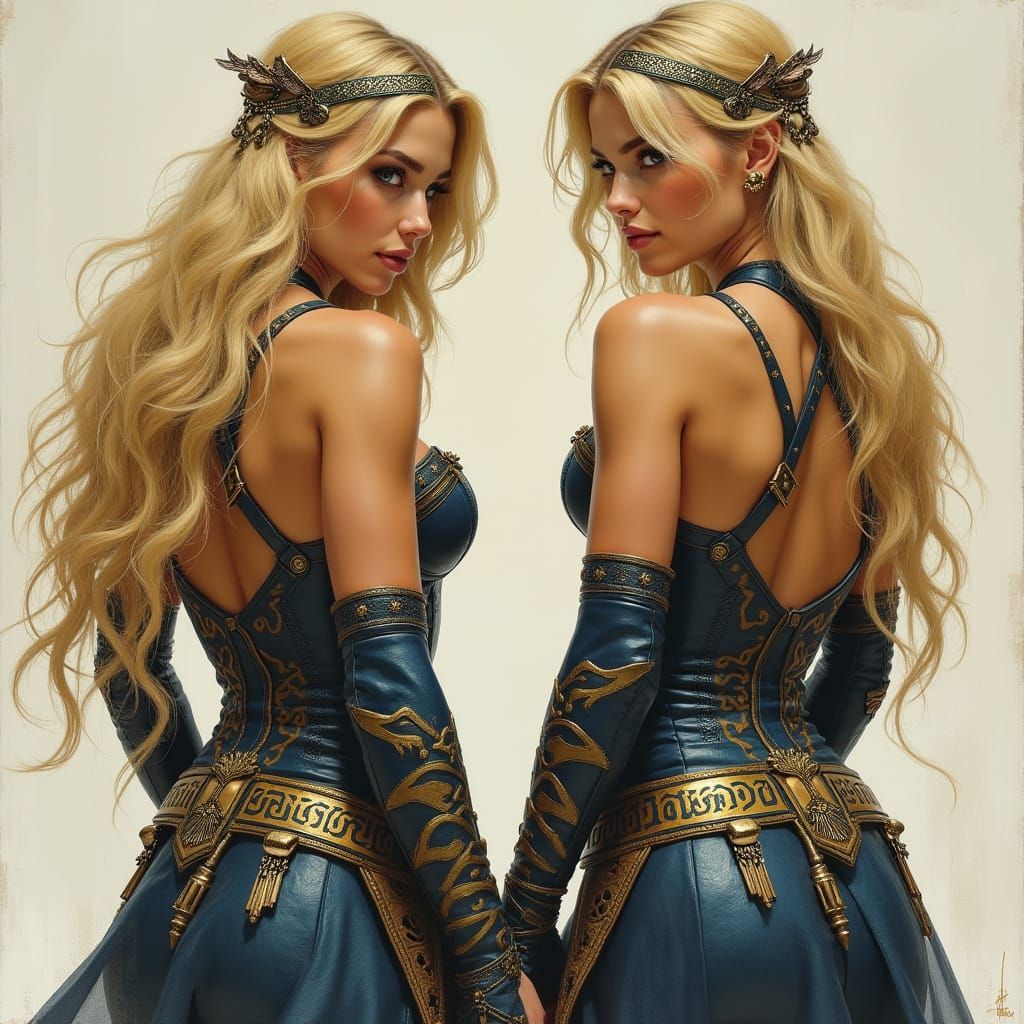 Viking Woman in Indigo Leather Armor