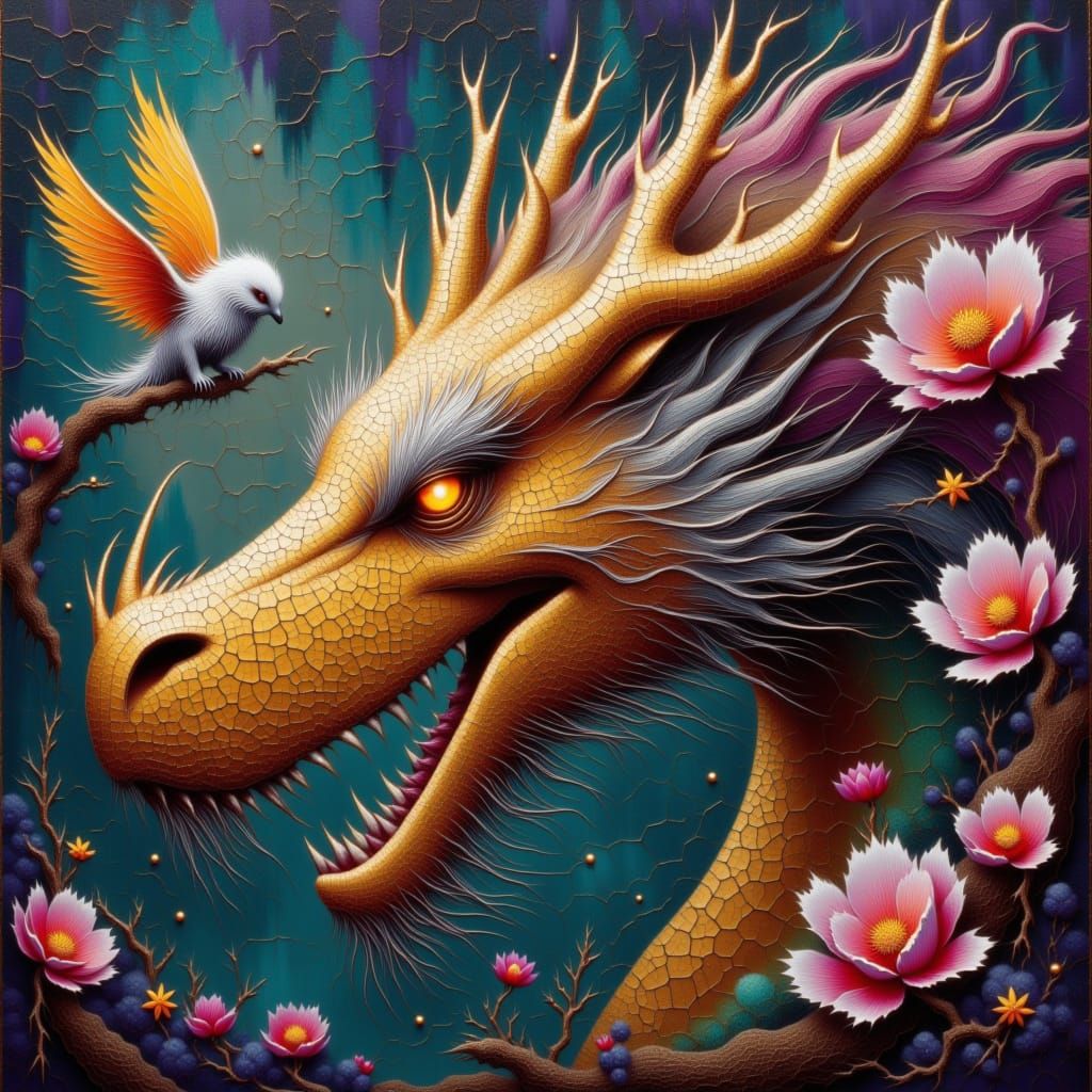 Dragon's Fiery Breath Meets Tiny Rainbow Creature