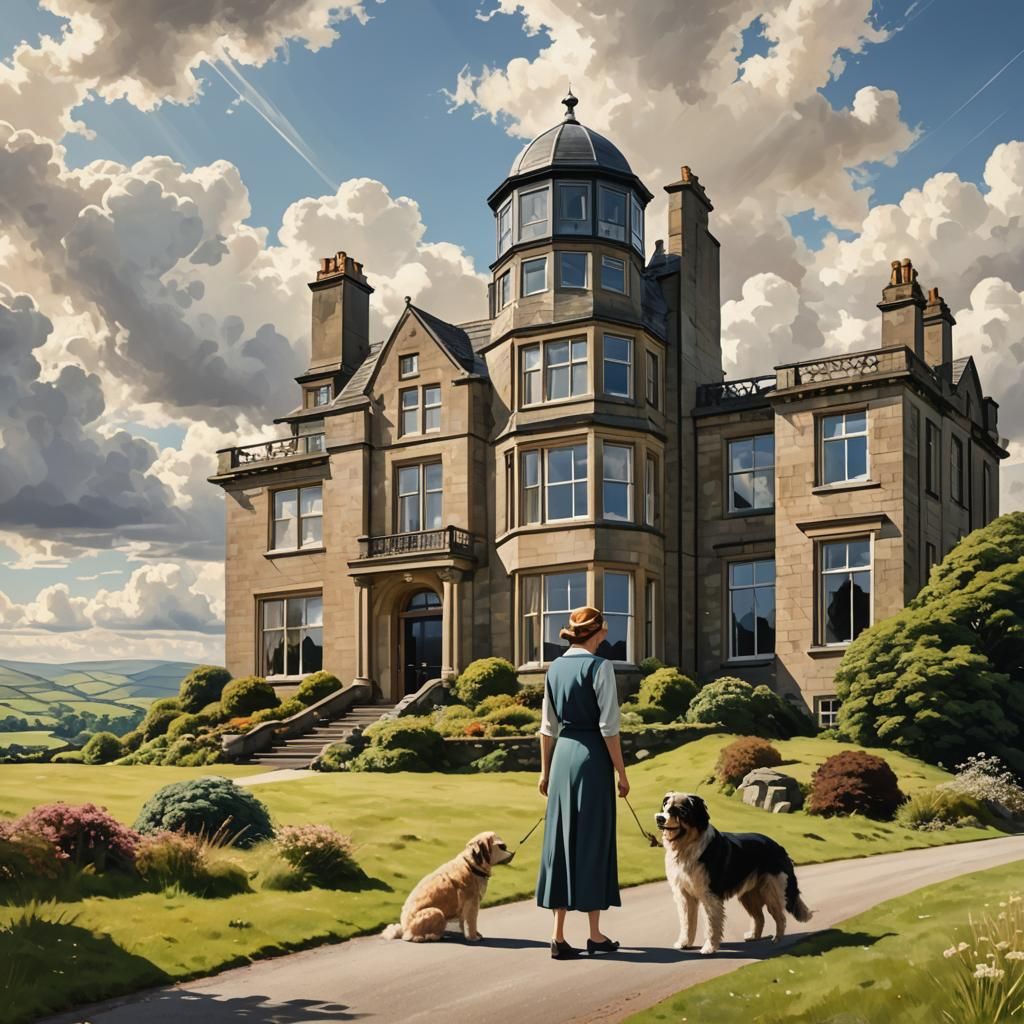 Art Deco House in Yorkshire Dales with Woman and Dog