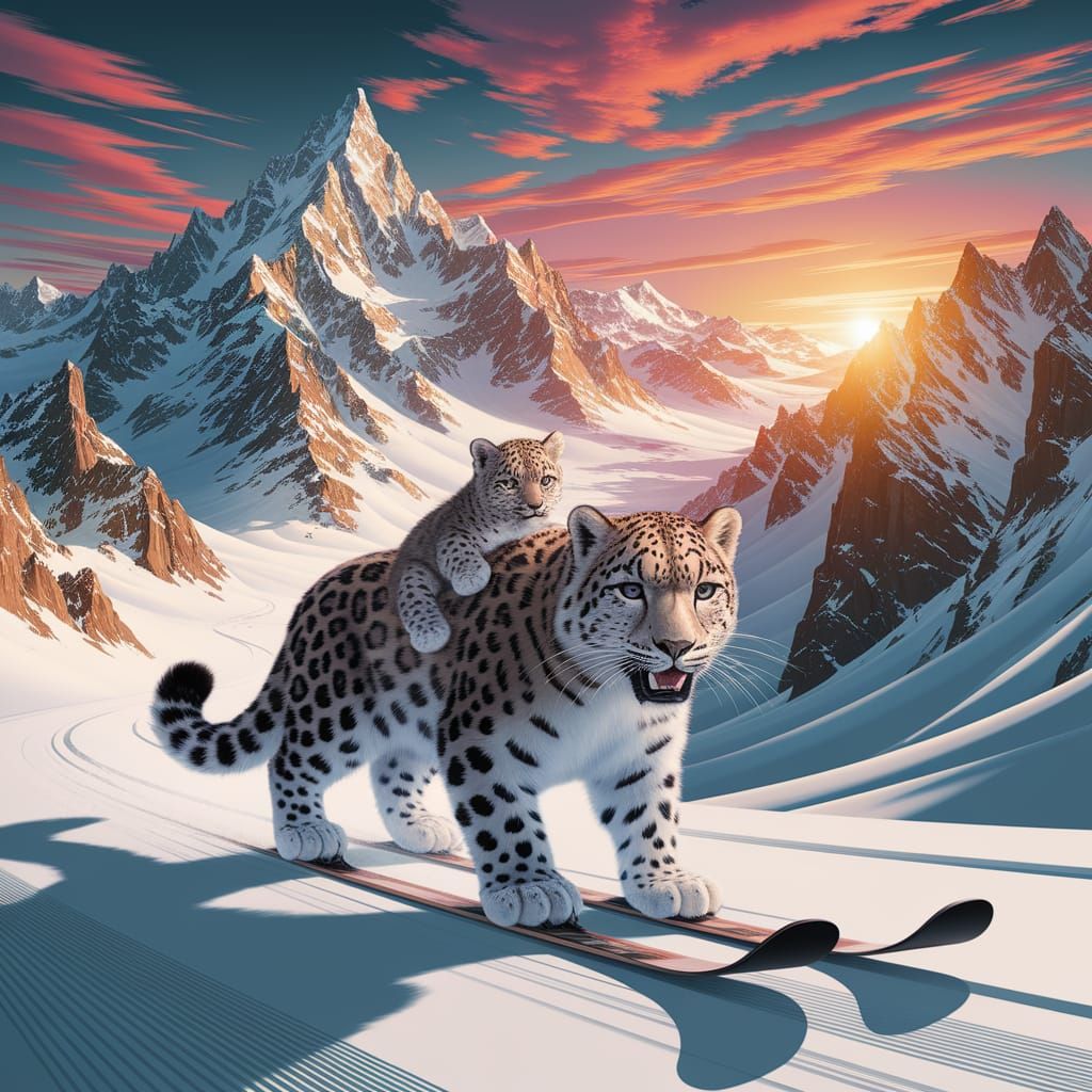 Snow Leopard Skis Through Surreal Himalayan Pass