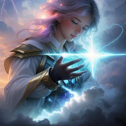 Ethereal Lightning Woman in Thundercloud, Fantasy Art