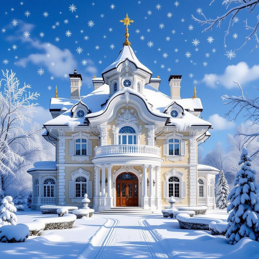 Magical Beach Villa with Ornate Christmas Motifs