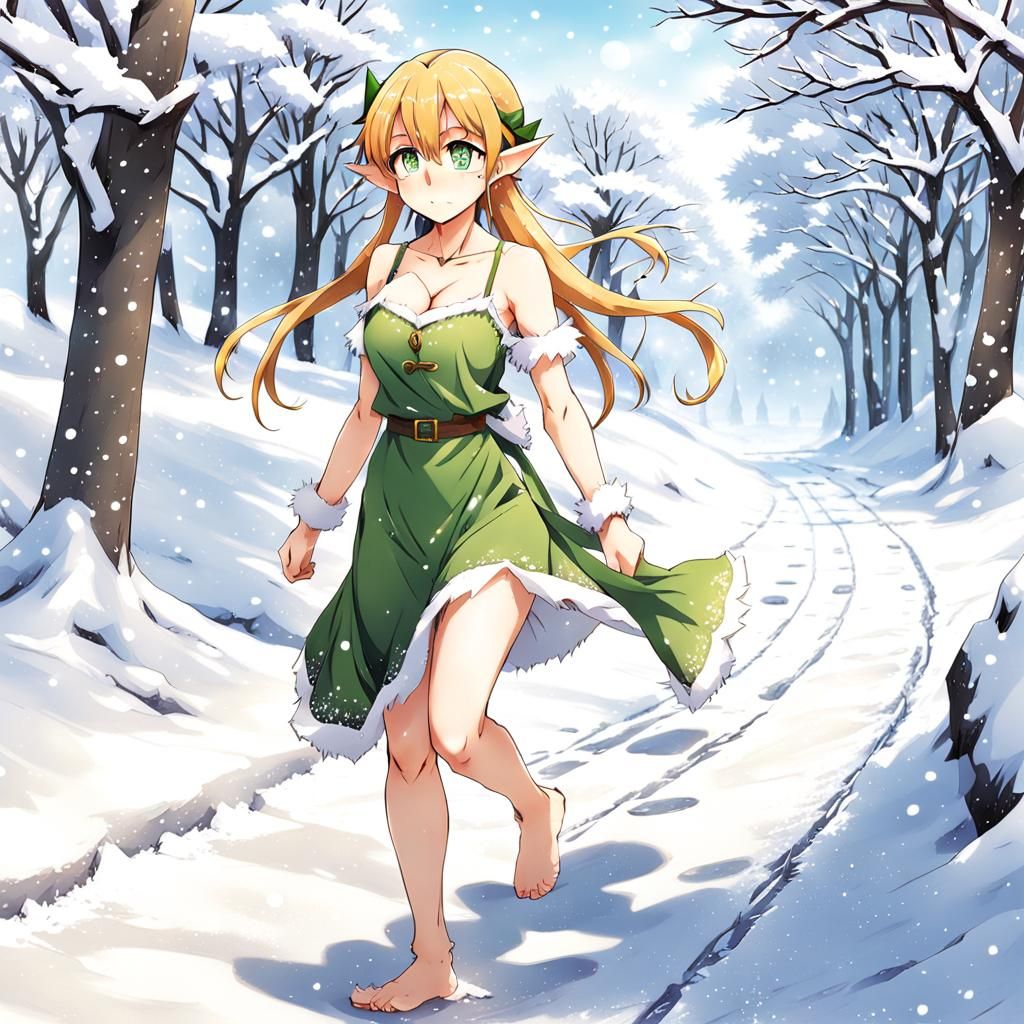 Elf Walking in Snow: Anime Key Visual