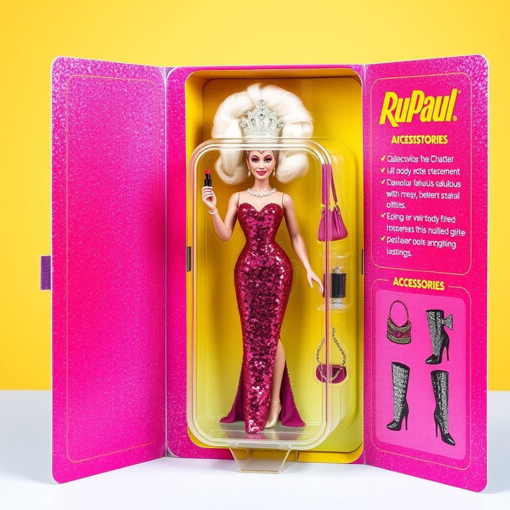 Vibrant Drag Queen Action Figure in Hot Pink and Plum Hues w...