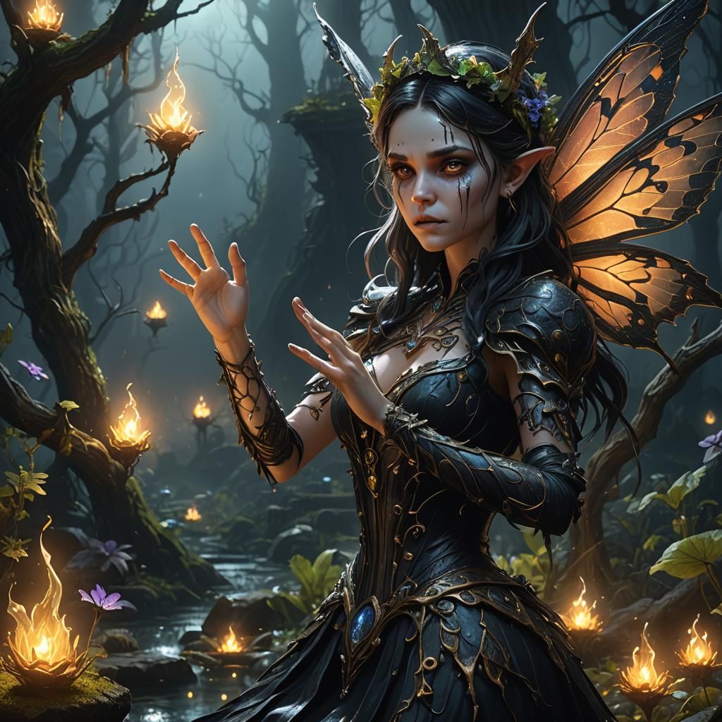 Fairy in Black Swamp: Detailed Digital Painting