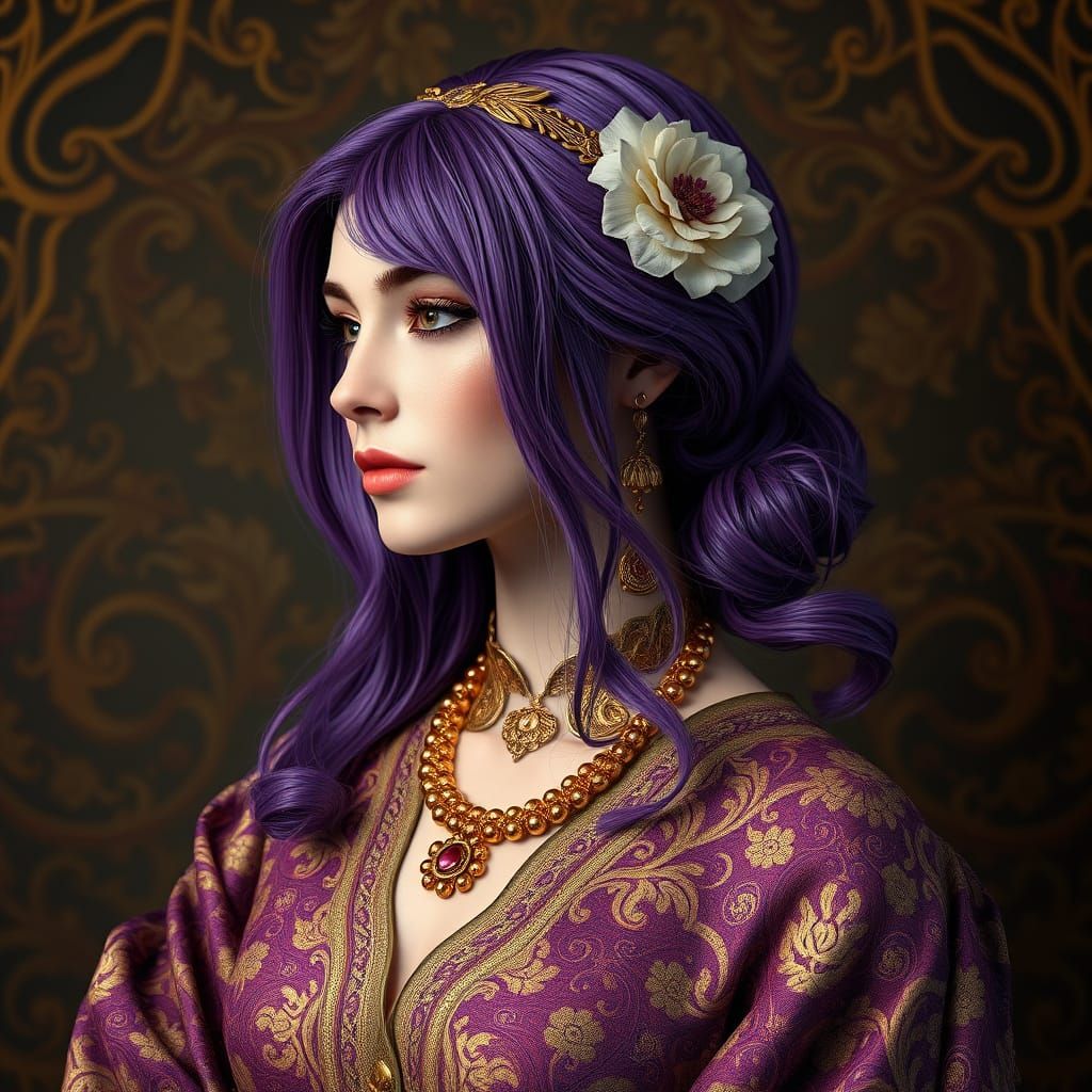 Ethereal Woman in Opulent Art Nouveau Style