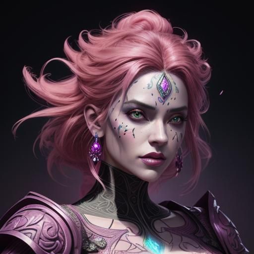 Pink-Lipped Woman with Gemstone in Fantasy 3D Art