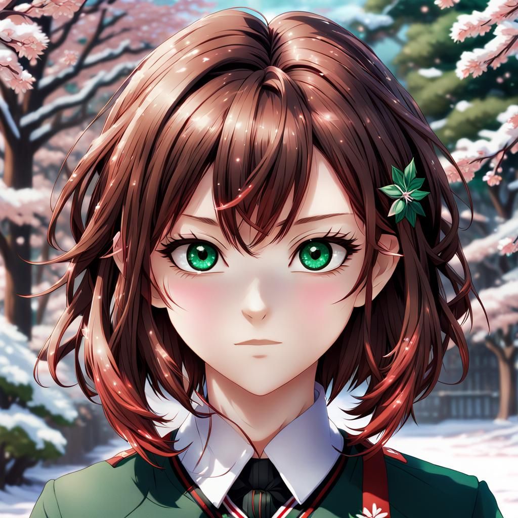 Anime Portrait of Sakura with Emerald Eyes
