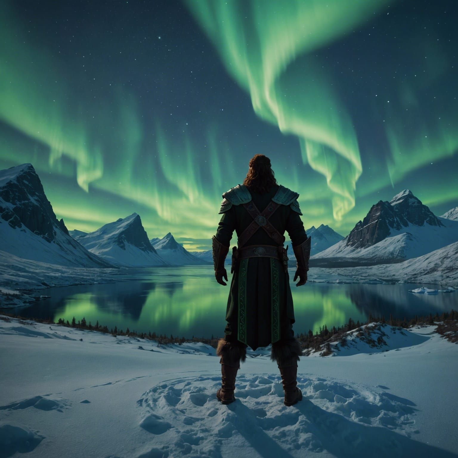 Conan Stares at Arctic Aurora: Detailed Matte Painting