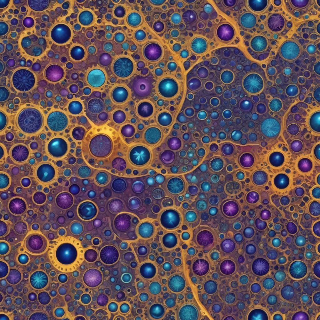 Microscopic Concept Art: Repeating Elements in Blue and Purp...