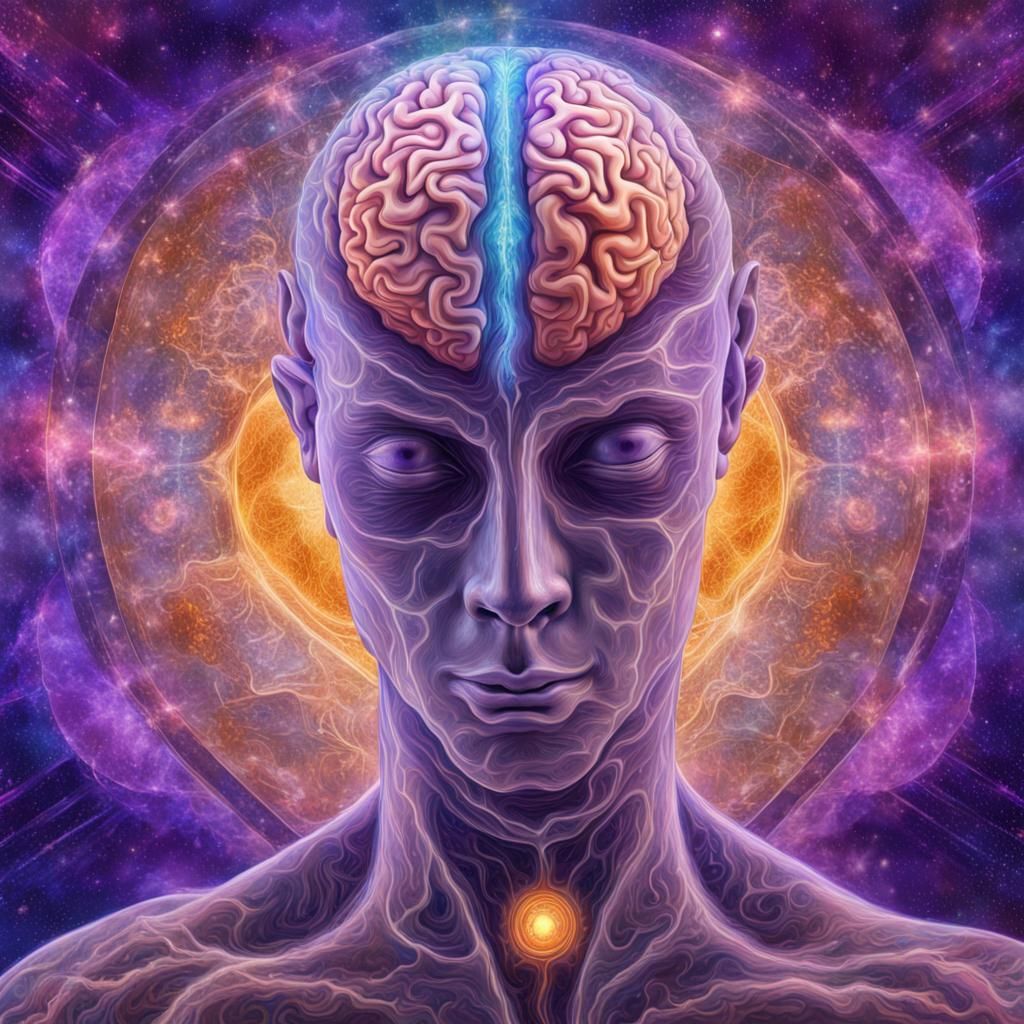 Amethyst Brain Stem Illuminated in Cosmic Illustration