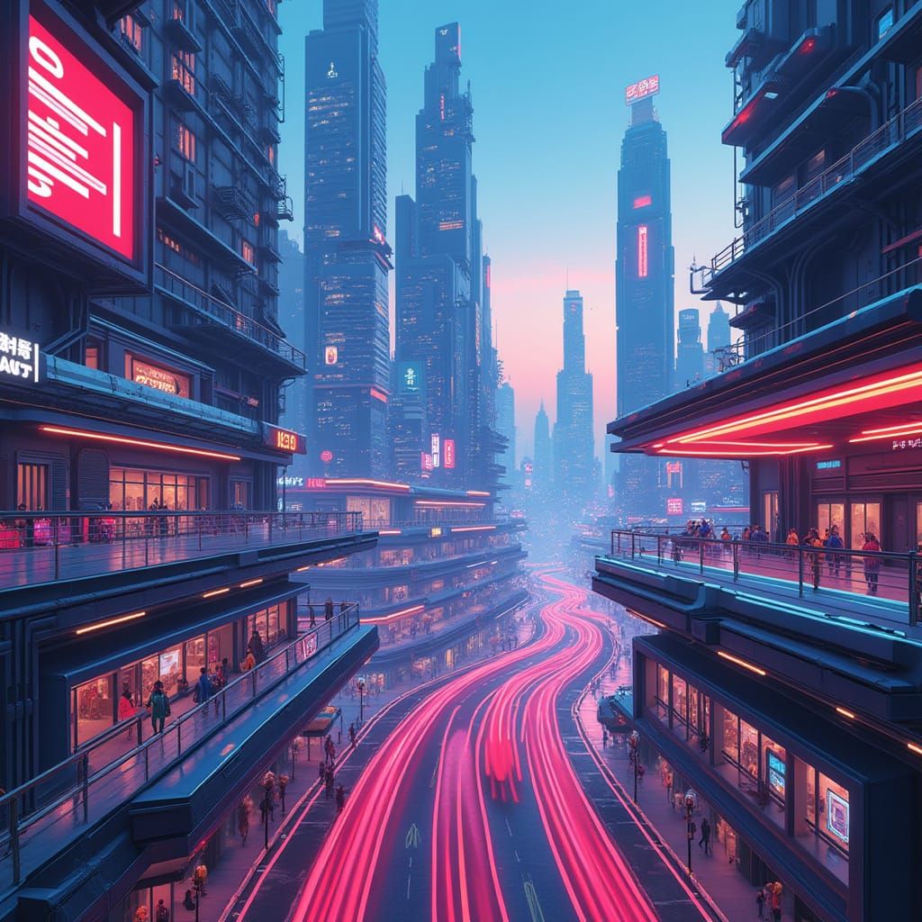 Futuristic Cityscape in Vibrant Stripes