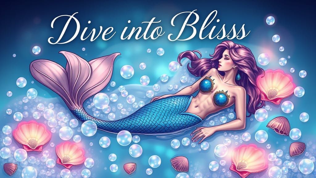 Mermaid Lounging in Iridescent Bubble Bath: Comic Book Art