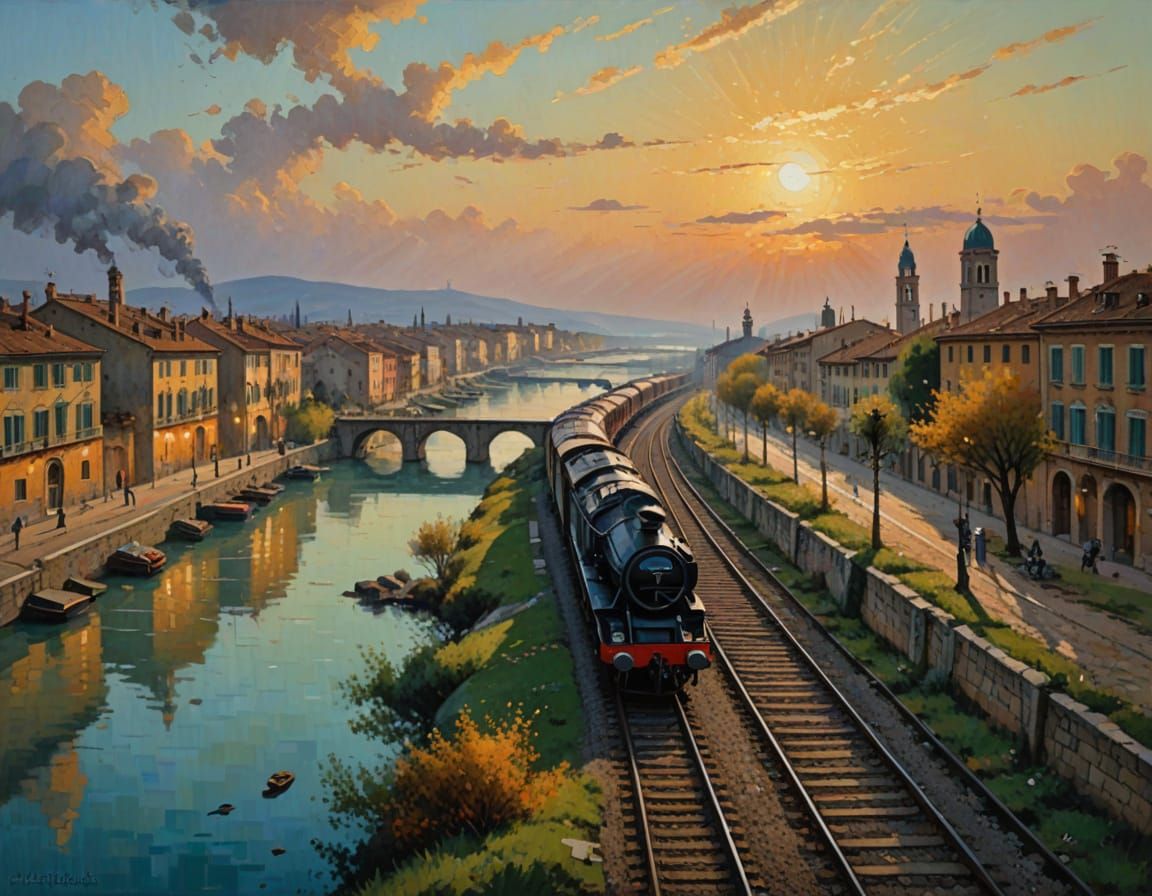 Italian Train Station: Impressionistic Oil Painting