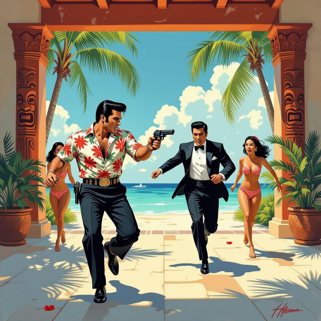 Elvis Pursues Man in Film Noir Style