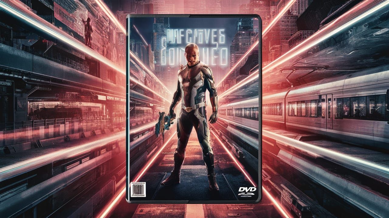 Futuristic Movie DVD Cover with Neon Cityscape