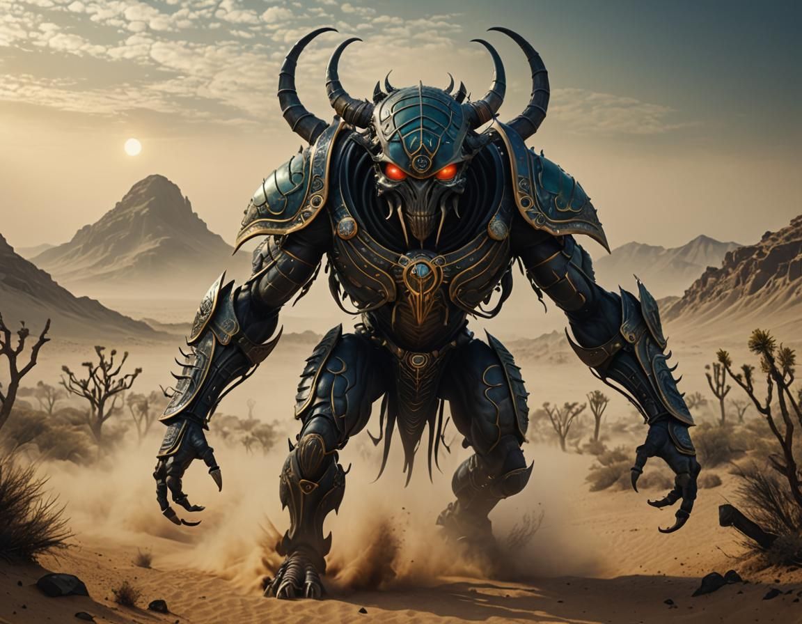 Demonic Scarab Creature in Desert, Detailed Concept Art