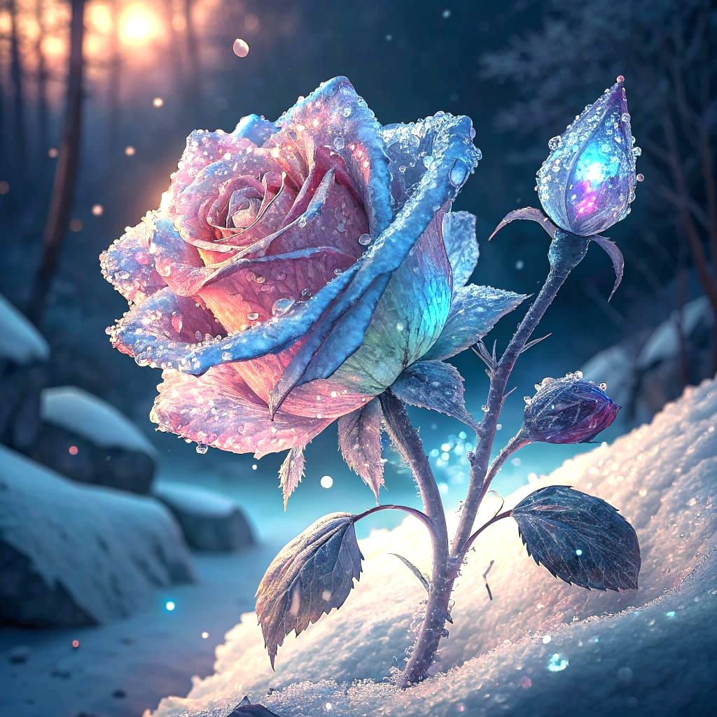 Shimmering Ice Rose Adorned With Sparkling Crystals