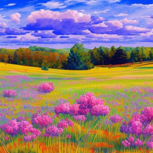 Impressionist Wildflower Field in Gouache Style