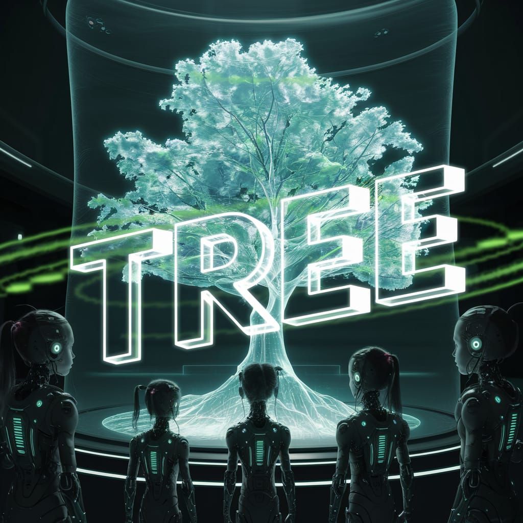 Futuristic Museum: Cyborg Children and Holographic Tree