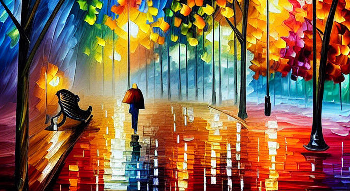 Autumn Night in a Vibrant Park Alley