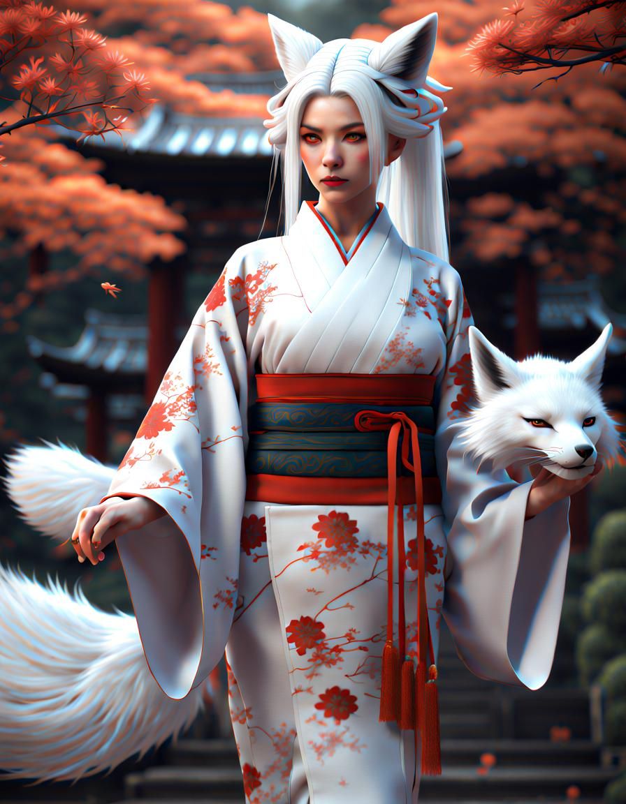 Kitsune in Kimono: Detailed Fantasy Art
