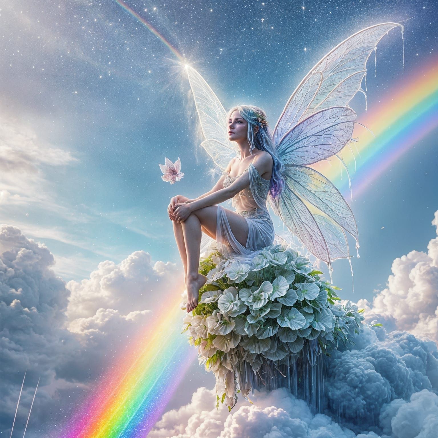 Fairy on Rainbow After Rain, Ethereal Beauty