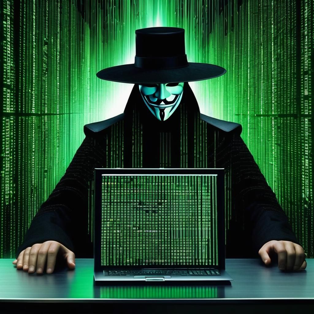 Hyperrealistic V for Vendetta with Matrix Graphics