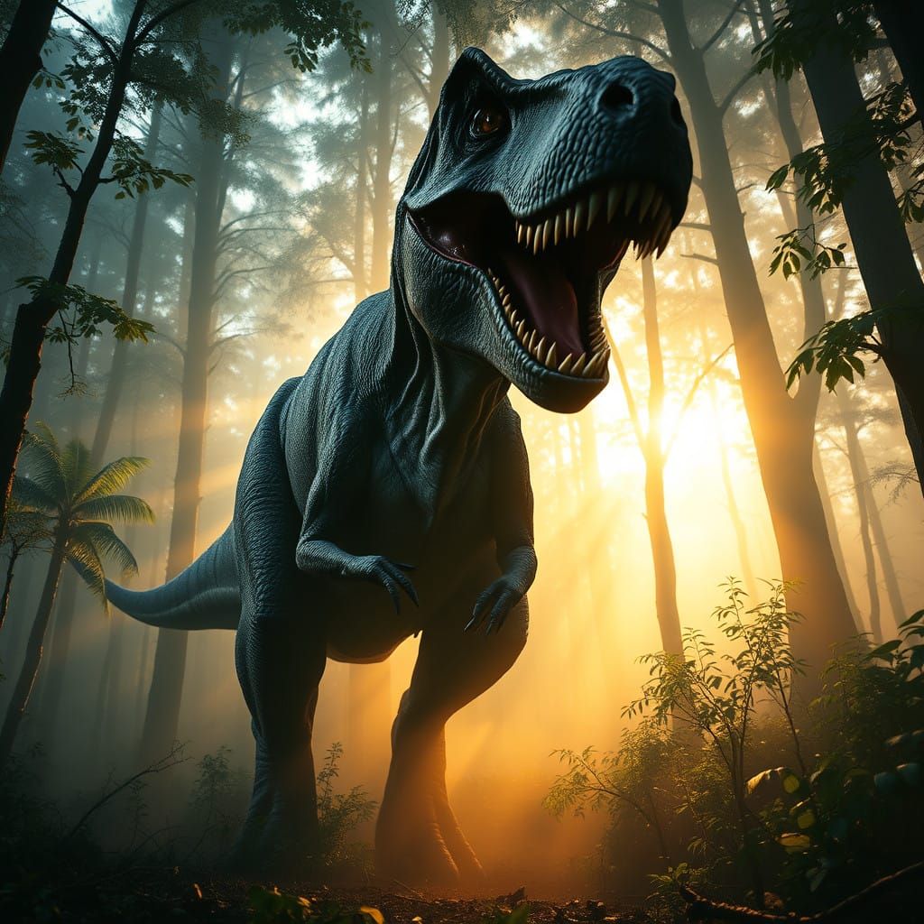 Prehistoric T-Rex Emerges from Jurassic Forest