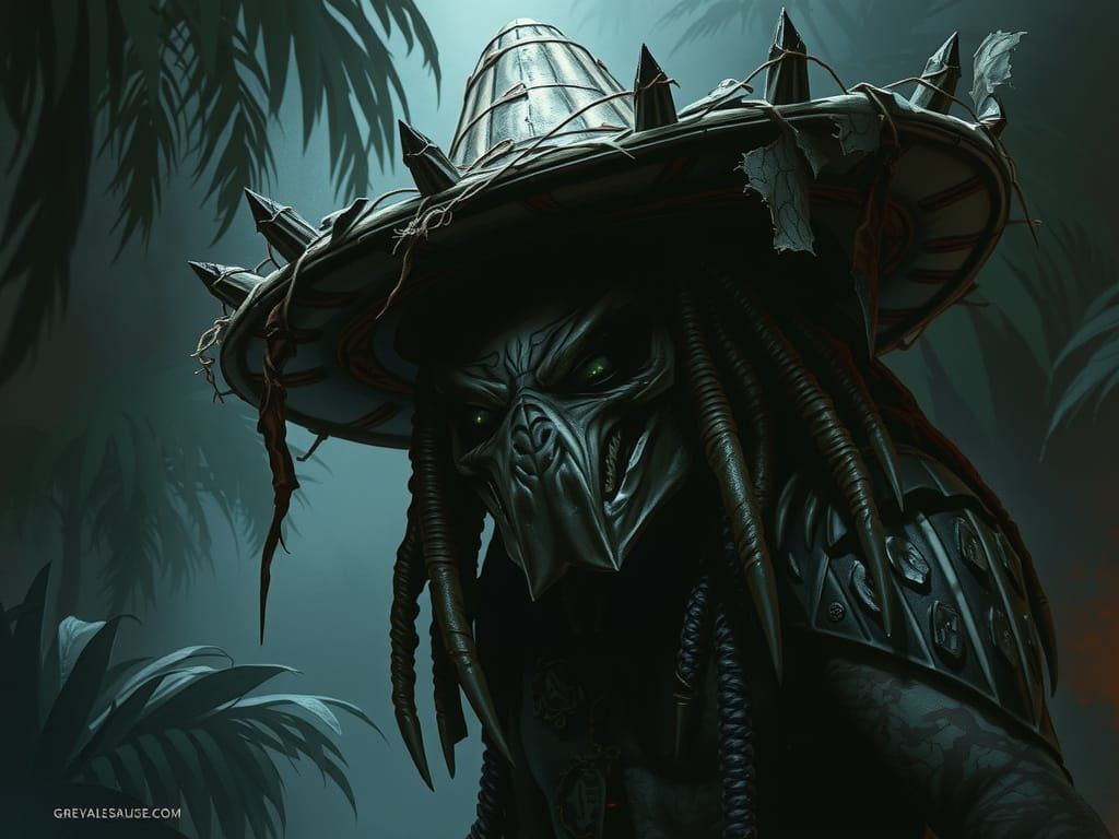 Menacing Predator in Sombrero, Dark Fantasy Art