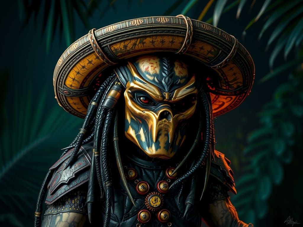 Predator with Sombrero in Dark Jungle Style