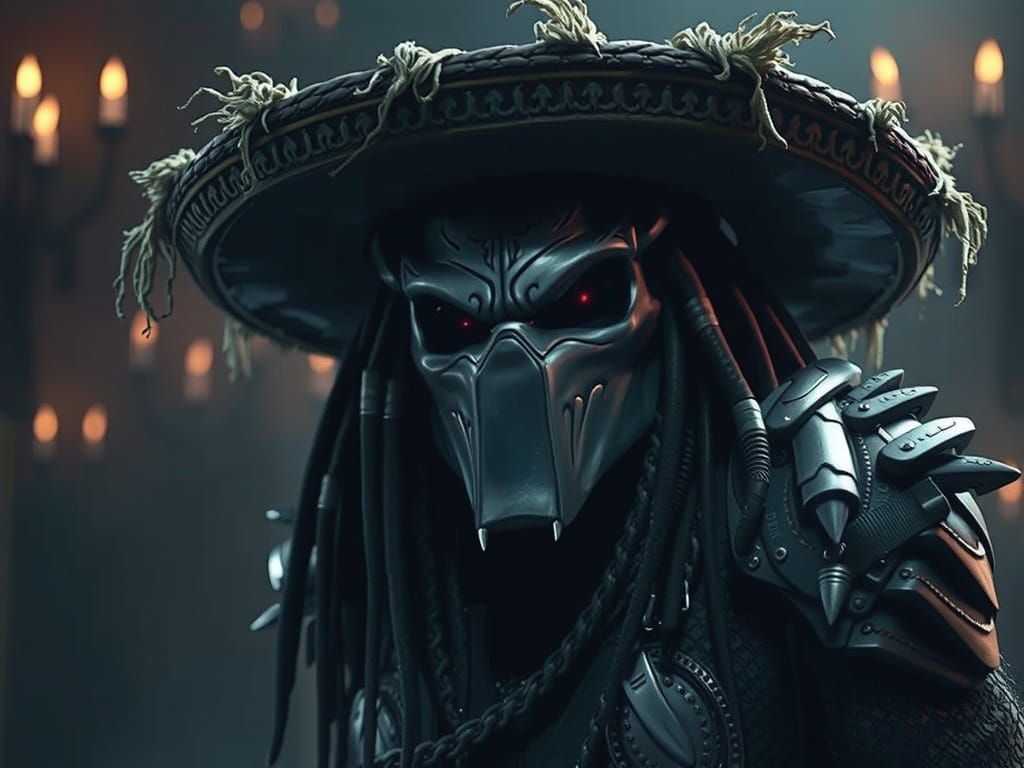 Menacing Predator with Sombrero in Dark Romantic Style