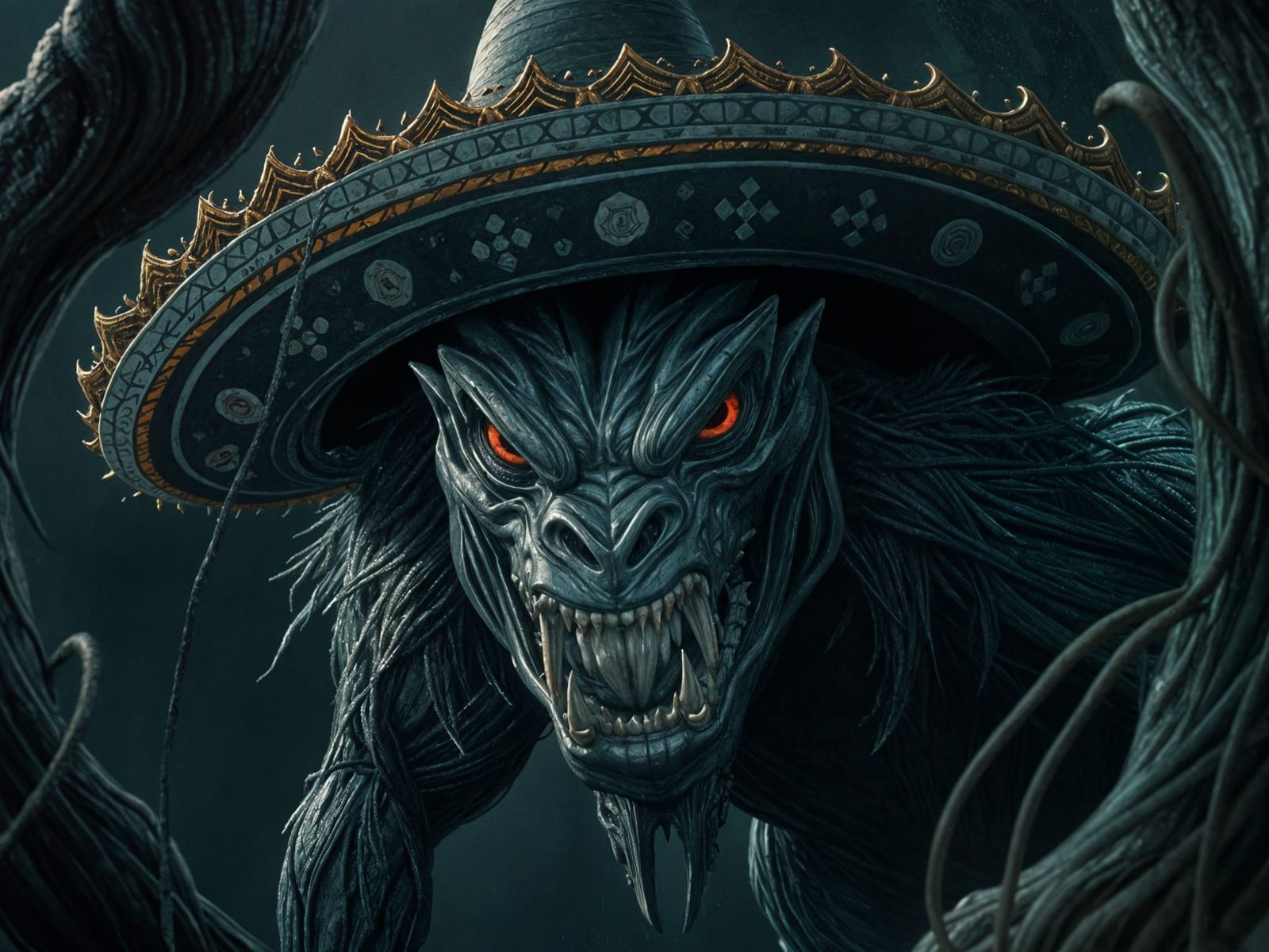 Horror Werewolf with Sombrero in Doré Style
