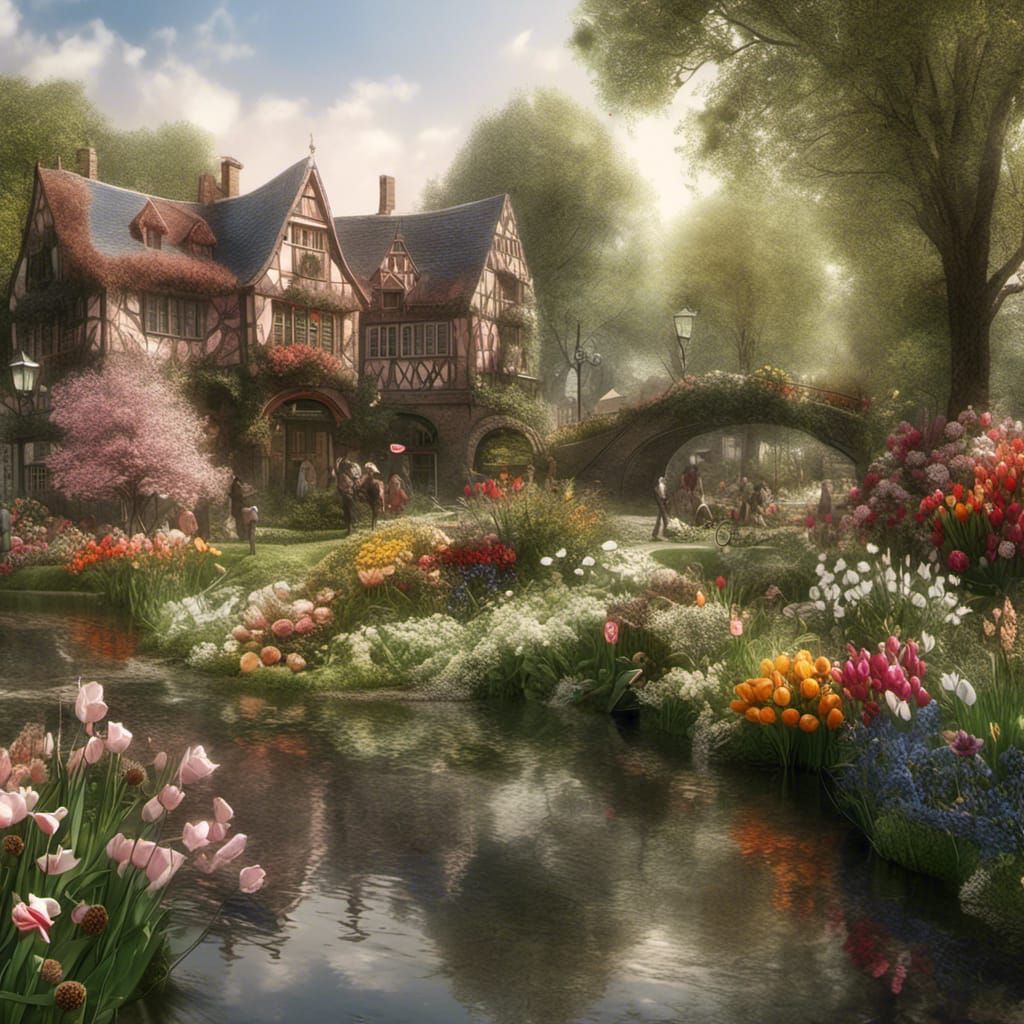 Detailed Matte Painting of Keukenhof at 32k