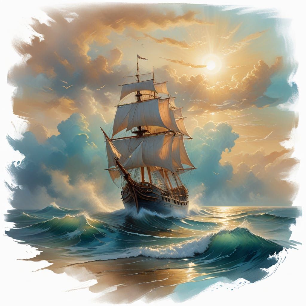 Mystic Ship in Ethereal Dawn