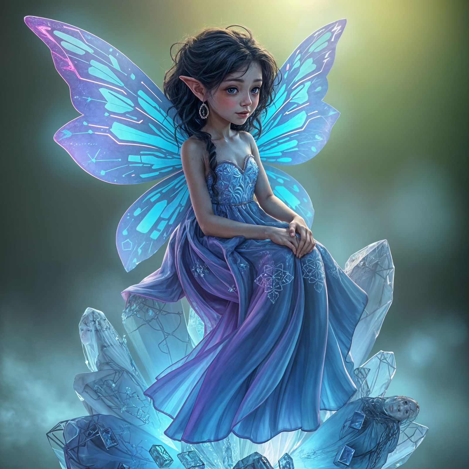 Cyberpunk Fairy Girl on Crystal Throne