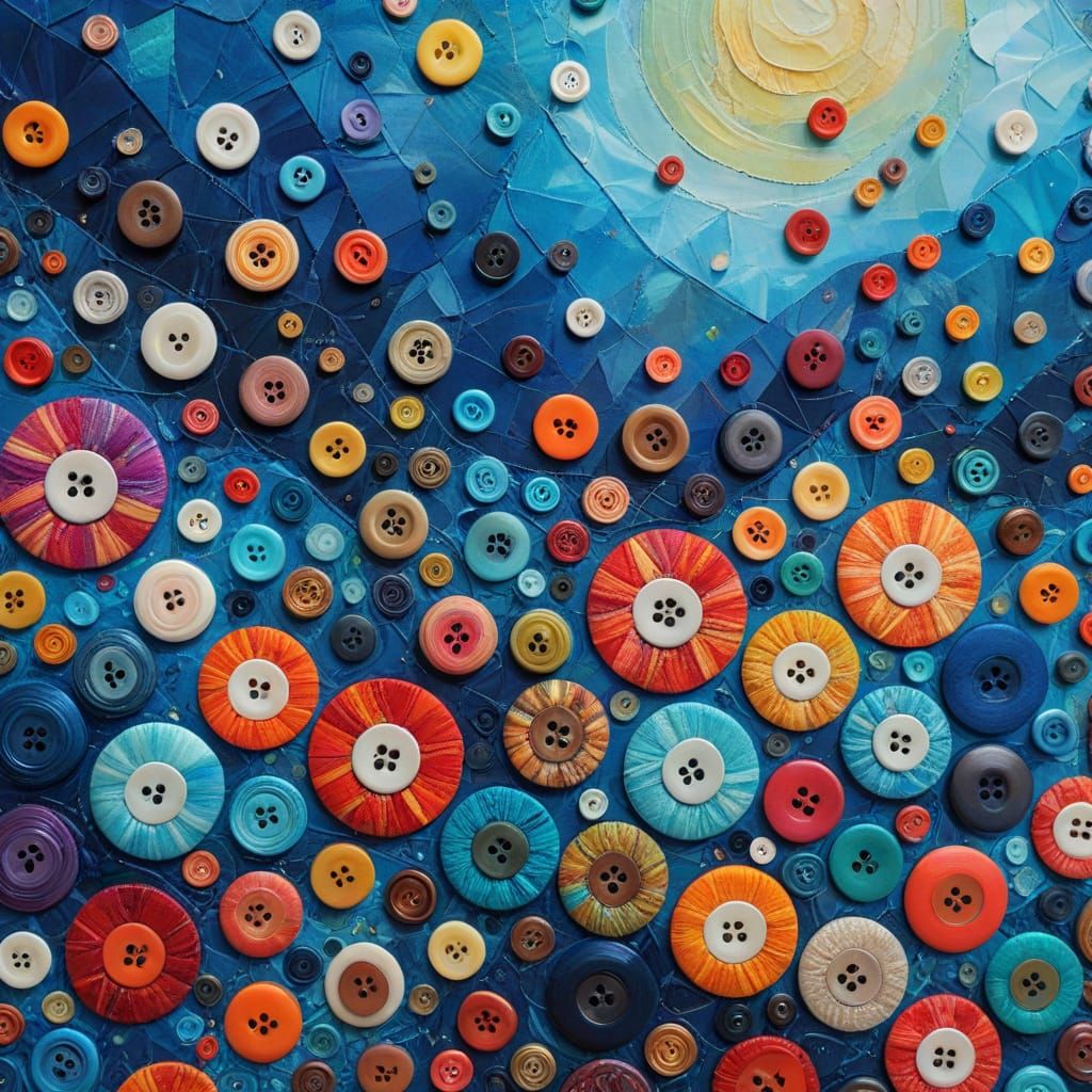 Button Mosaic Landscape: Abstract Expressionism in Fine Art
