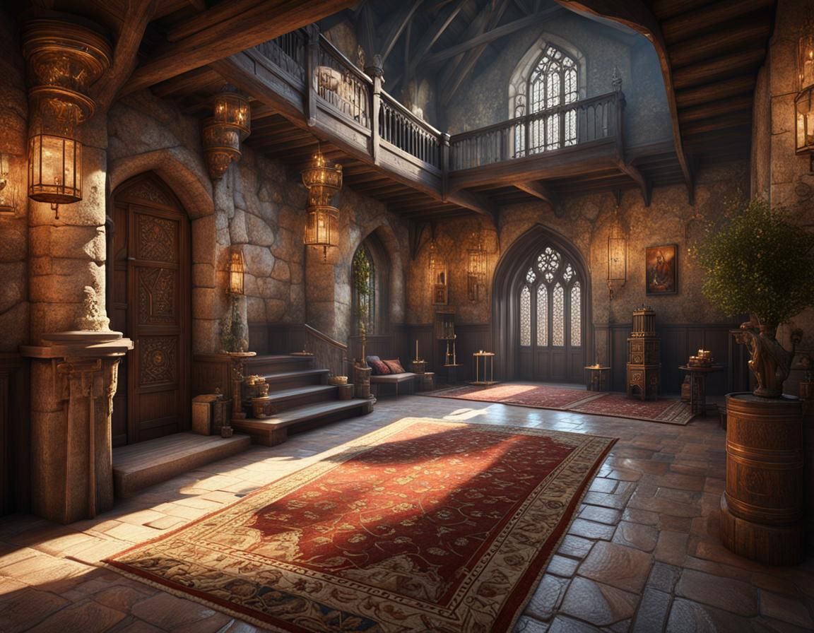 Medieval Castle Foyer in Detailed Matte Painting