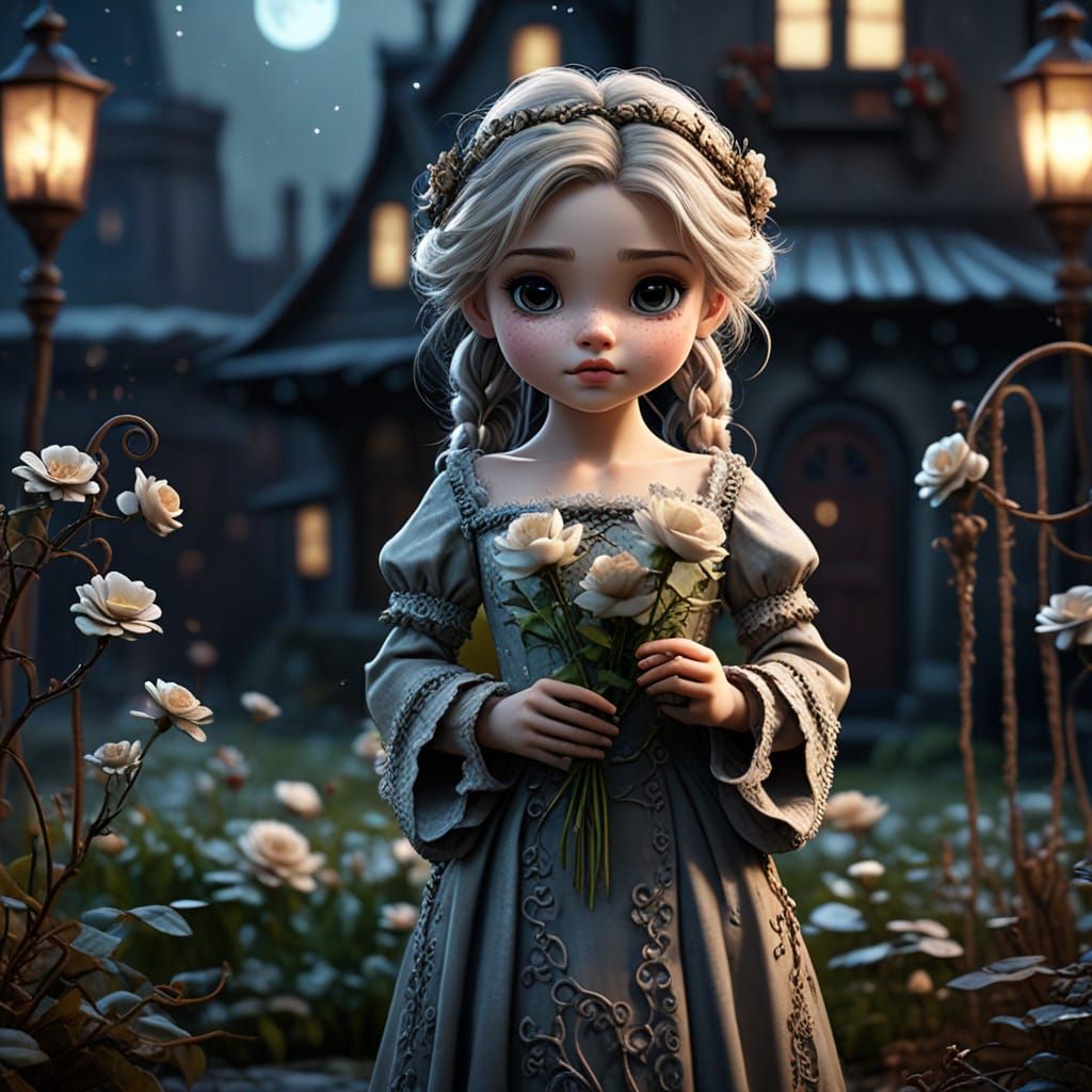 Chibi Girl in Victorian Gown with Sign