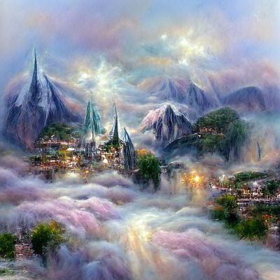 Ethereal Elven City in Misty Mountains
