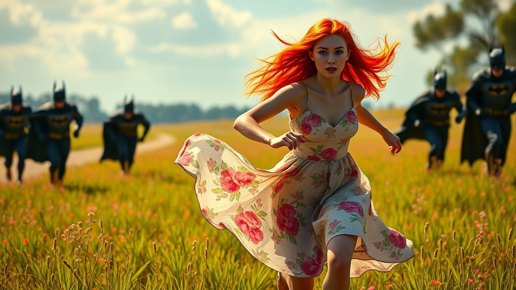 Floral Goddess Chased by Caped Crusaders in Vibrant 4K