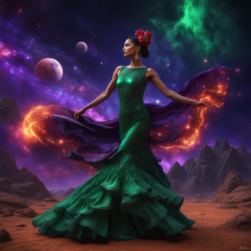 Futuristic Flamenco Dancer in Galaxy, Digital Art