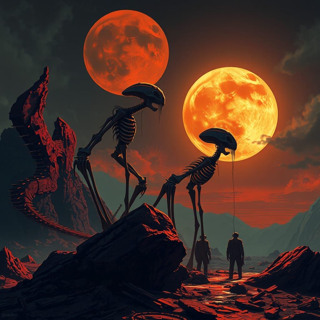 Nightmarish Neon-Fluid Landscape in Dark Horror Style