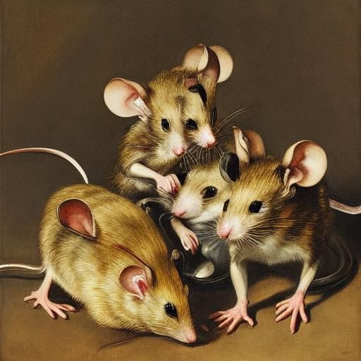 Mouse Motherhood Still Life in Expressionist Style