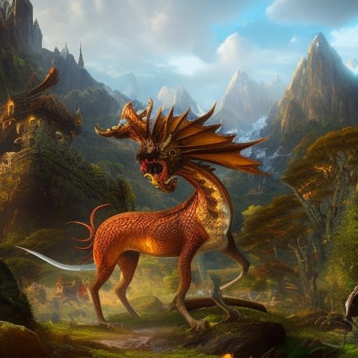 Dragon with Horns Roaring in Dark Fantasy Style