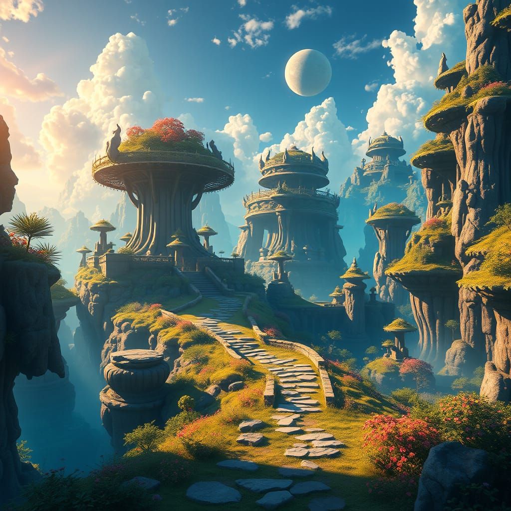 Enchanted Fantasy Realm in Vibrant, Detailed Splendor